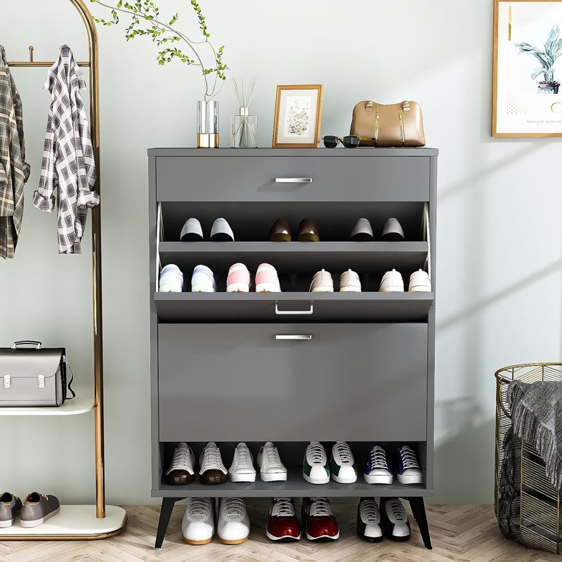 15 Pair Shoe Storage Cabinet, Gray