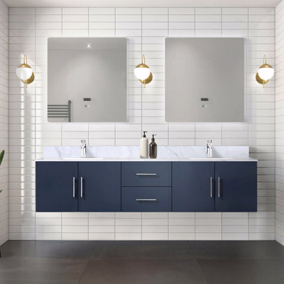 Meuble-lavabo à double cuve 80 po de largeur x 22 po de profondeur, comptoir en marbre de Carrare