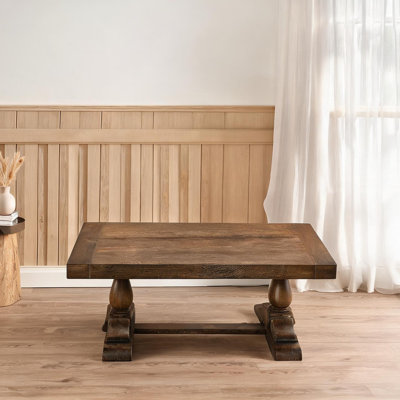Coffee Table for Living Room, Solid Wood Rectangle, 50 Inches Wide, Driftwood Finish