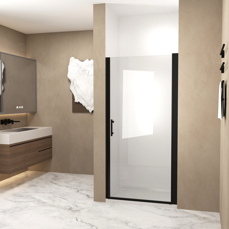 32"X 72" Pivot Shower Door,Aluminum Frame, Half Frame ,1/4"(6Mm) Tempered Glass, Matte Black