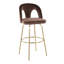 Tabouret de bar à hauteur fixe avec pivot en métal doré et velours espresso avec repose-pieds rond en métal doré - ensemble de 2