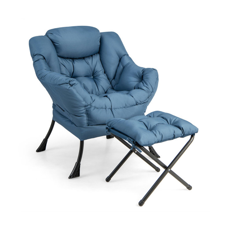 Canapé contemporain avec repose-pieds pliant, Lin bleu