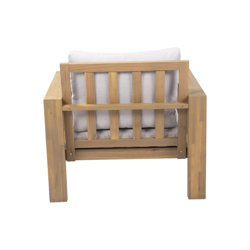 Chaise longue de patio en bois d'acacia avec coussin hydrofuge Zara, 1, Teck clair