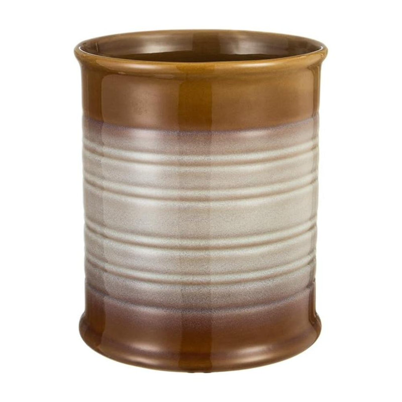 Très grand porte-ustensiles en céramique 7,2 pouces pour comptoir - Pot à ustensiles stable pour comptoir de cuisine - Brun élégant