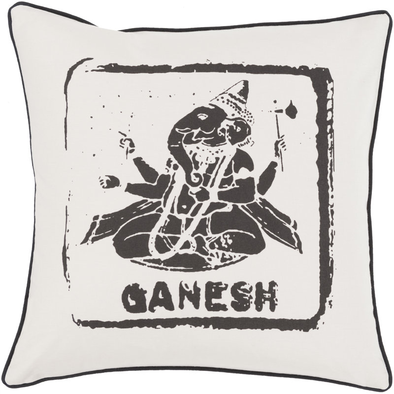 Cotton Throw Pillow, 22" H x 22" W x 4" D, Black/Light Gray, Down
