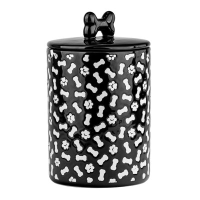 10 Strawberry Street Paw & Bone Wax Resist Ceramic Treat Jar, Black