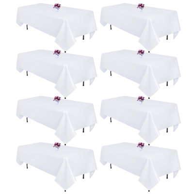 Paquet de 8 nappes blanches rectangulaires de 60 po x 102 po pour tables rectangulaires de 6 pieds, nappe lavable en polyester résistante aux plis