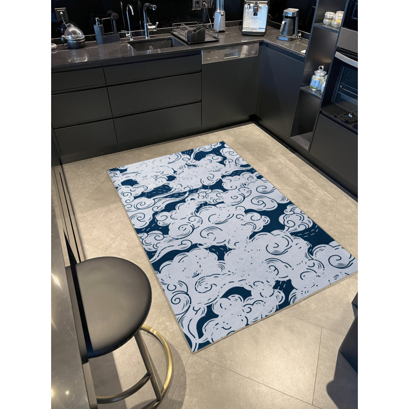 Tapis intérieur / extérieur bleu en polypropylène tissé à la machine Dushka, Rectangle 5 pi x 6 pi 7 po