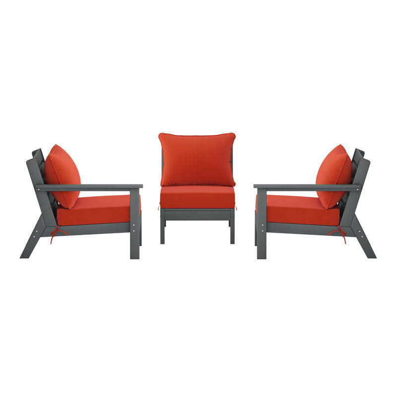 3-Piece Deep Seating Set With Cushions, Gray, Orange