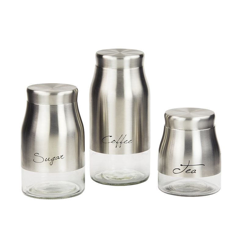 Ensemble 3 pièces de pots en acier inoxydable Prep & Savour avec base vitrée transparent, argent