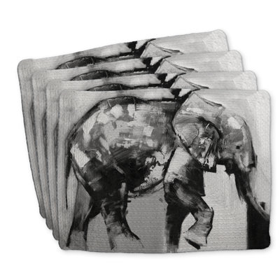 Beautiful Monochrome Elephant Braided Polyester Placemats 4 Set