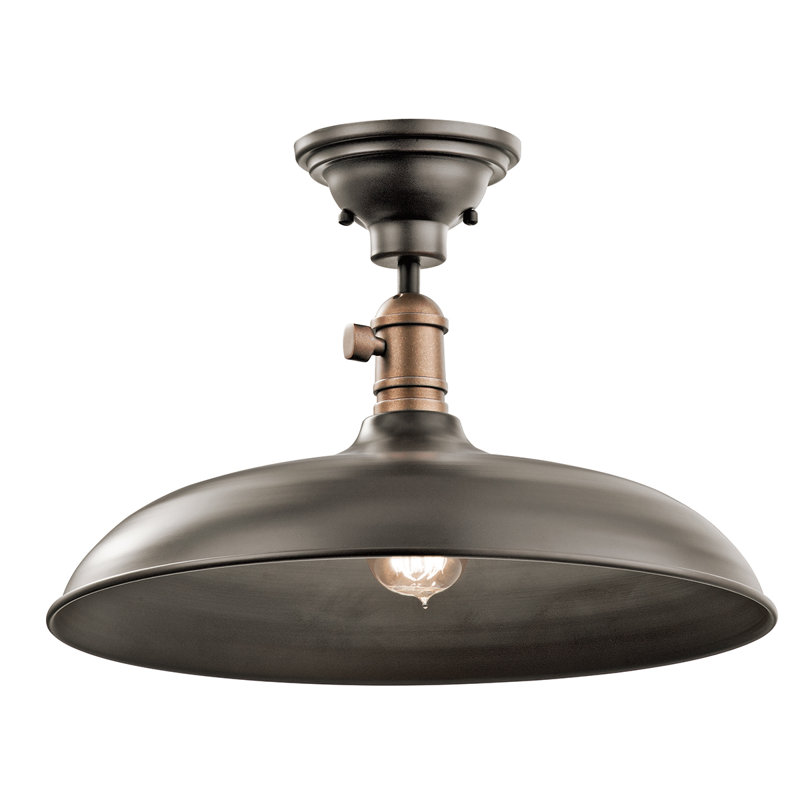 Luminaire suspendu en forme de dôme à 1 lumière Fleeman, Bronze vieilli, H 8 po x l 16 po x P 16 po