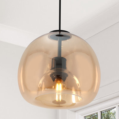Govinda 9.8" 1 - Light Modern Single Globe Pendant with Amber Glass Shade in Matte Black