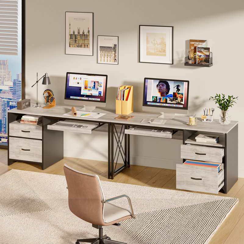 Bureau d'écriture avec plateau pour clavier Labelle, Chêne gris clair