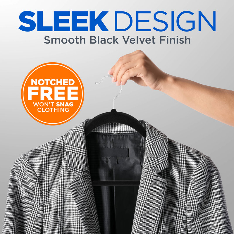 Black Velvet Non-Slip Heavy Duty Hangers with Metal Hooks, 50-Pack