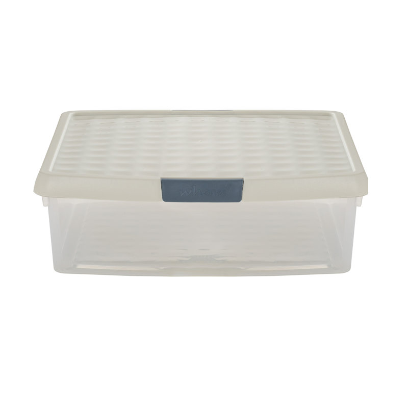 Wham Clip 13.2L Square Plastic Storage Boxes with Secure Clip Lock Lids. L:39.5 x W:39.5 x H:12cm Clear/Stone/Slate Grey