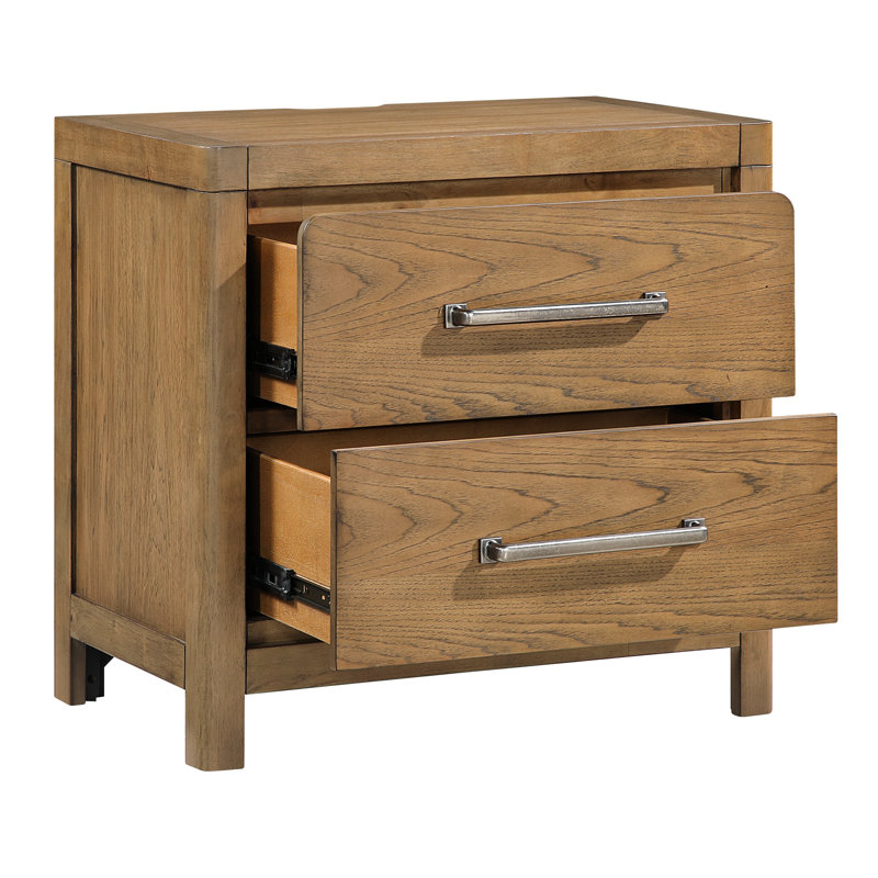Table de chevet brune 2 tiroirs pour chambre à coucher avec ports