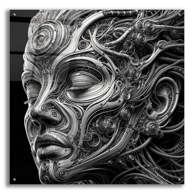 Art mural en verre Techno Face 5 'par KIR.DART, H 36 po x l 36 po x P 0,2 po