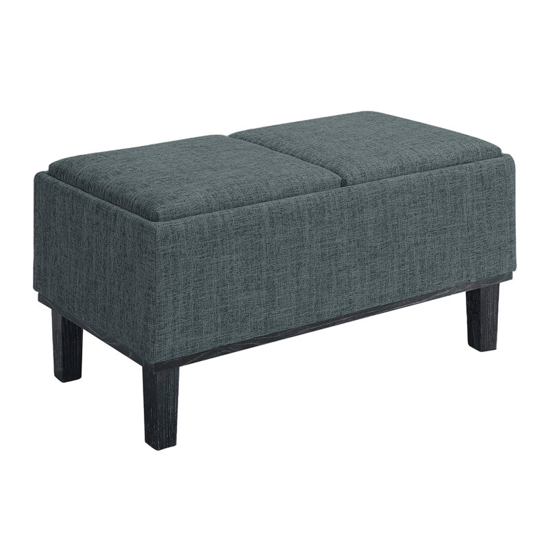 Repose-pieds rectangulaire avec plateau réversible de 34,5 po Pursel, Tissu gris anthracite clair