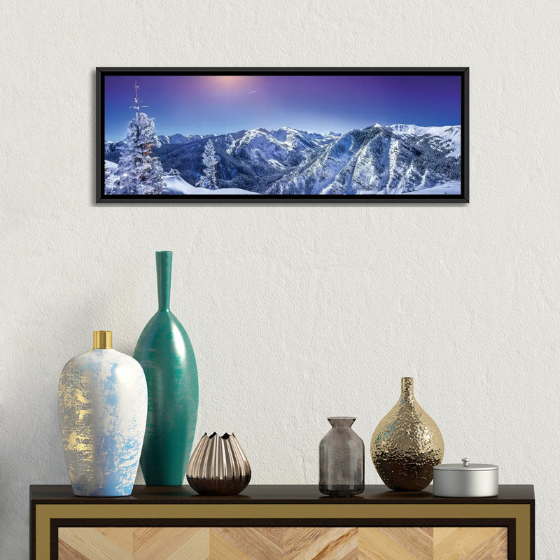 Wonderland d’hiver rocky mountain, H 12 po x l 36 po x P 1,5 po, Toile avec cadre noir