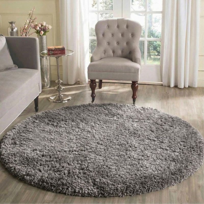 Esterly Solid Colour Shag Area Rug, Round 120cm