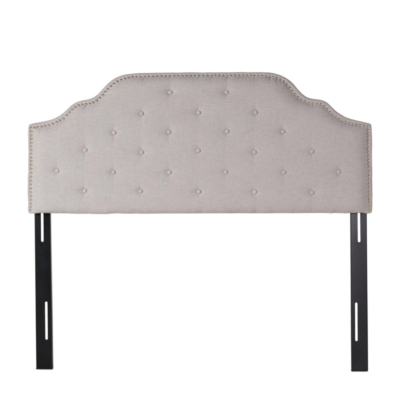 Button tufted design headboard with nailhead trim, Fabric Light Gray