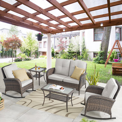 Rattan Wicker Seating Group with Cushions by Red Barrel Studio