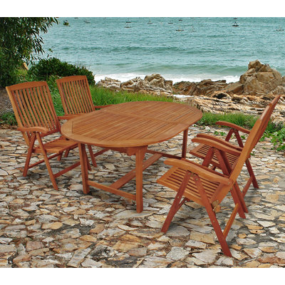 Sun Flair 4 - Person Wood Patio Dining Set with Extendable Oval Table