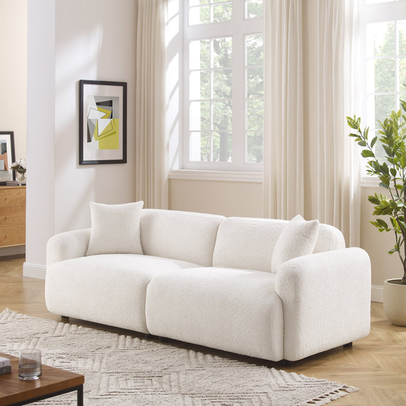 90'' Upholstered 3 Seats Sofa, White Polyester