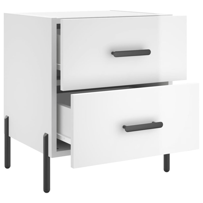 40cm W Iron Bedside Table, Gloss White, Set of 2