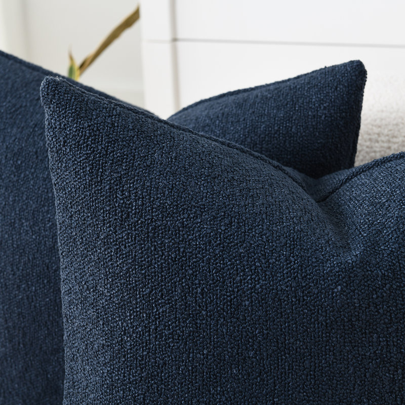 Textured Pillow Covers Textured Boucle Pillow Covers, Navy Blue, Square 24"