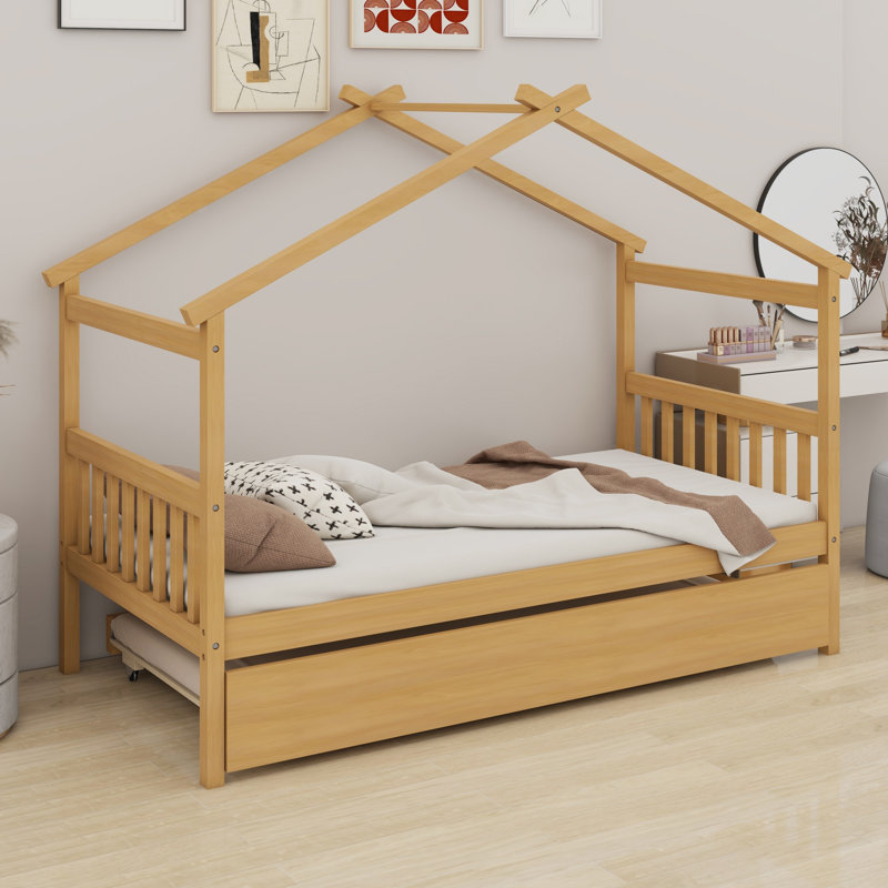 Lit House avec lit gigogne, Naturel