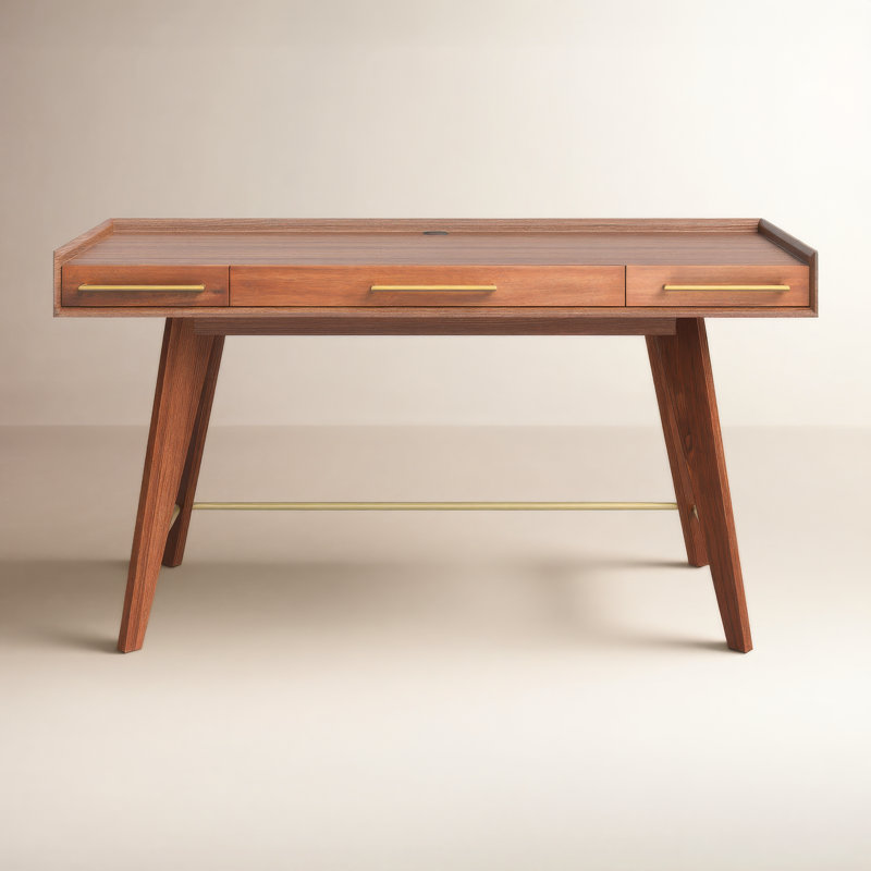 Walter Solid Wood Top Writing Desk, Walnut