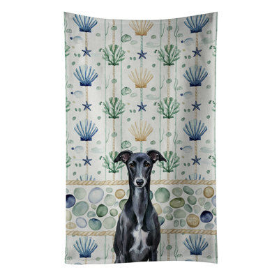 Black Whippet Coastal Sea Glass Kitchen Towel