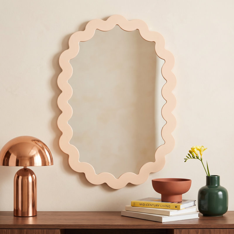 Wood Framed Scalloped Wall Mirror