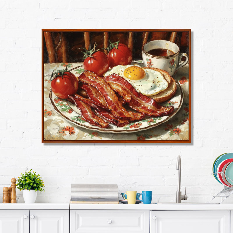 1950 s, petit déjeuner américain rétro - art mural petit déjeuner, H 16 po x l 32 po, Cadre flottant, Brun