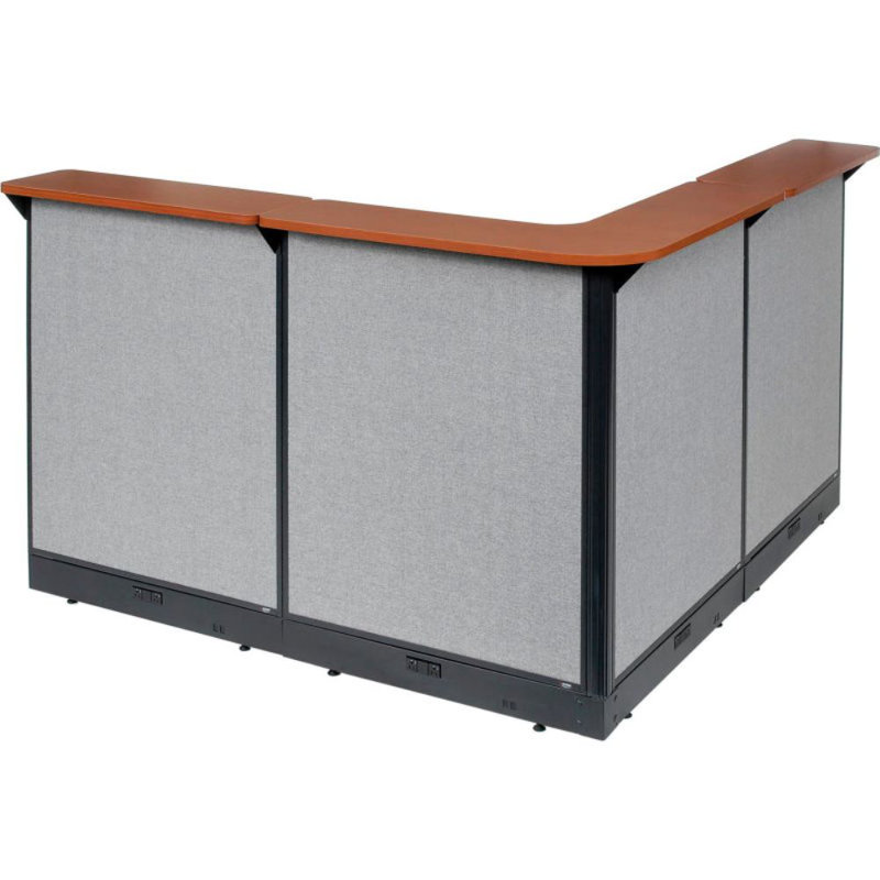 L-Shaped Synthetic Laminate Reception Desk with Power Outlet, Grey