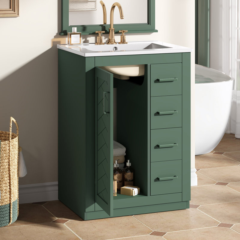 Armoire de rangement autoportante avec lavabo et tiroirs, Green