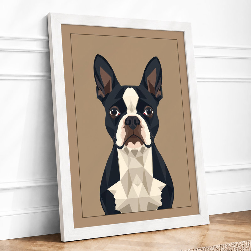 Boston Terrier Geometric - Framed Print, A4 - 29.7 x 21.0 cm, White