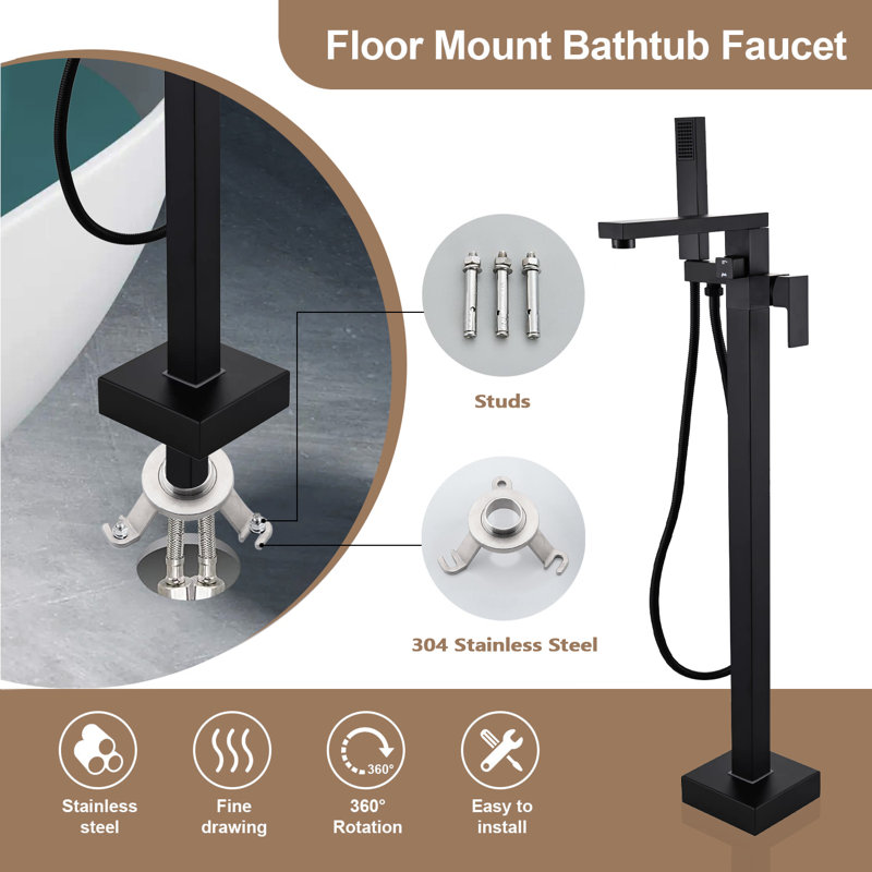 Robinet de baignoire autoportant monocommande à fixation au sol, Noir mat