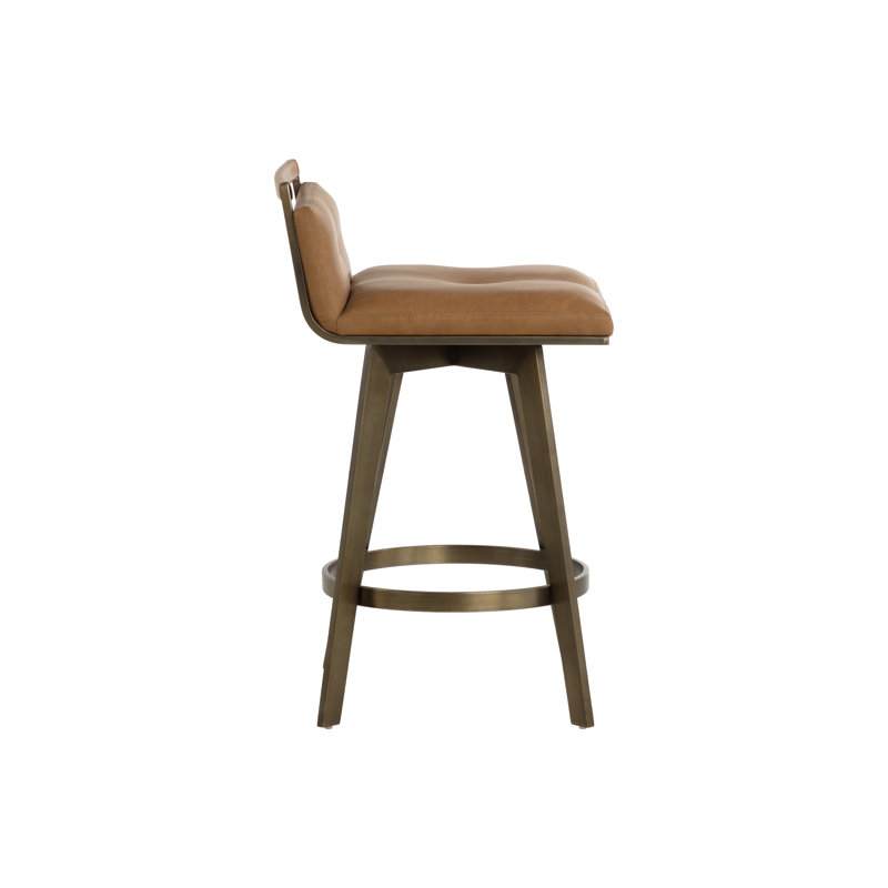 Arizona Swivel Upholstered Stool with Metal Frame, Counter Stool (26" Seat Height), Stainless Steel, Brown