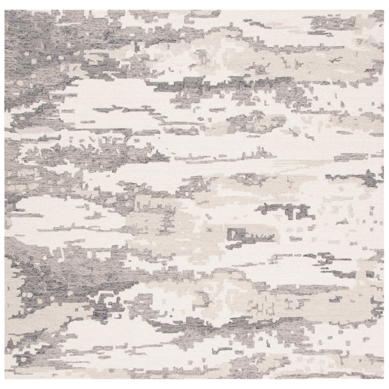 Miia Hand Tufted Wool Camouflage Rug, Square 6'