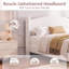 Cadre de lit plateforme capitonné Cloud Boucle avec tête de lit ronde - Pieds cylindriques - Lattes en bois robustes et silencieuses, aucun sommier requis - 1 place, Blanc