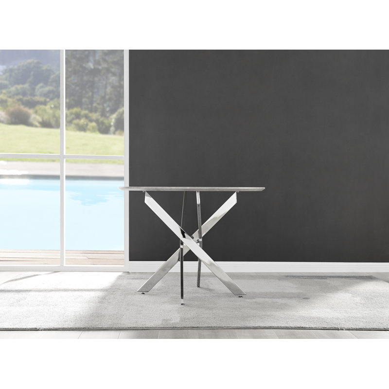 Tierra Grey Concrete Effect Nest Legged Dining Table, 39.4" L x 39.4" W, Silver