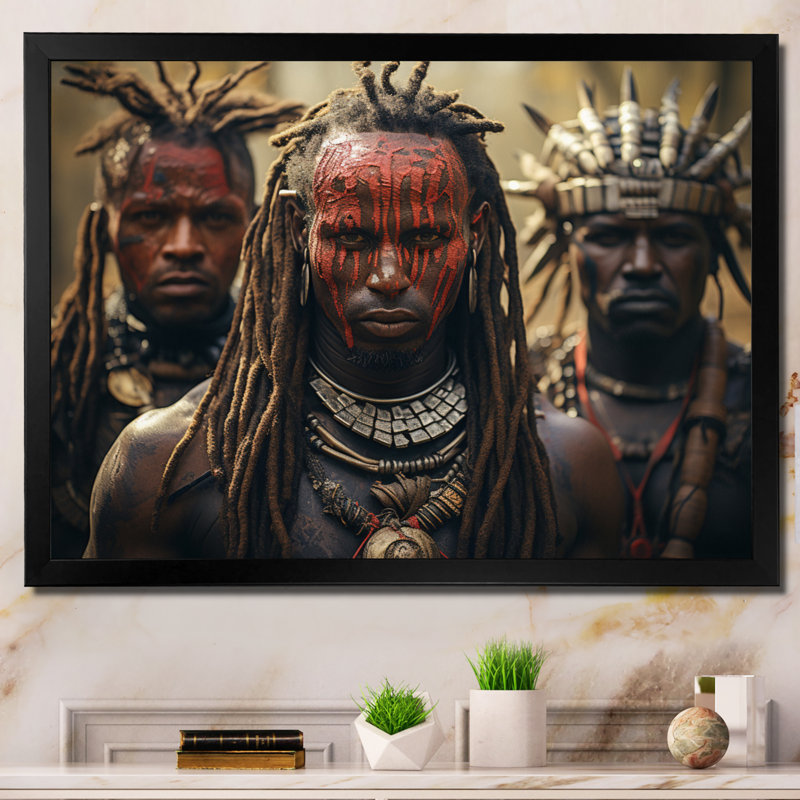 Chavonne African Tribes Kalenjin Warriors On Canvas Print, Black Picture Framed, 16" H x 32" W x 1" D