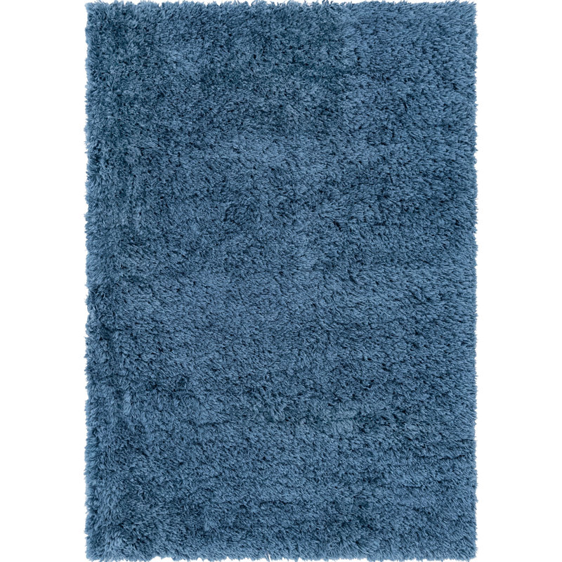 Tapis à poils longs en polyester de couleur unie bleu tissé à la machine Almodovar, Rectangle 4 pi x 6 pi