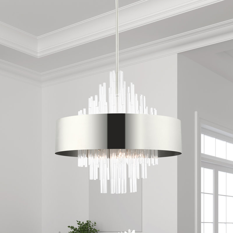 10 - Light Dimmable Drum Chandelier, Polished Nickel, Polished Nickel