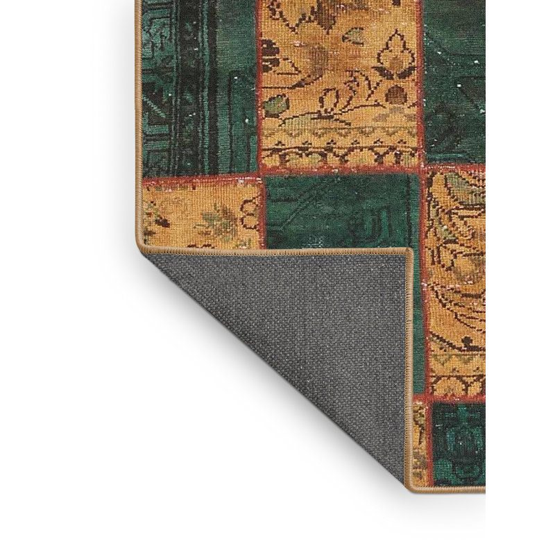 Tapis turquoise / brun clair Patchwork, Rectangle 8 pi x 10 pi