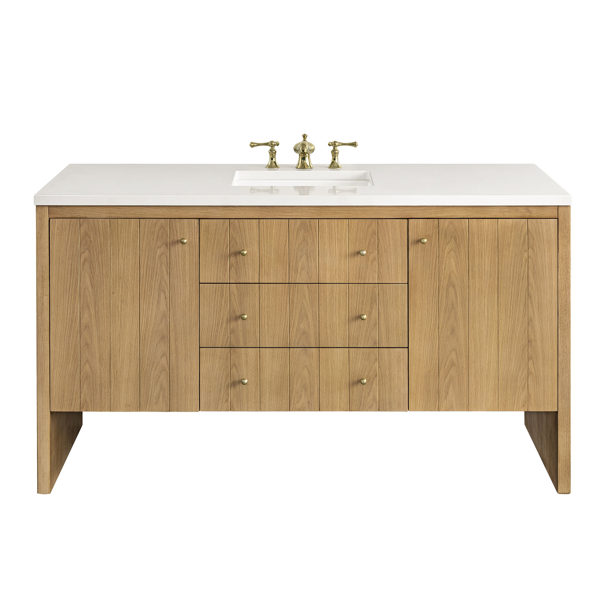 Hudson 60'' Single Bathroom Vanity, 8" Widespread, Light Natural Oak, White Zeus