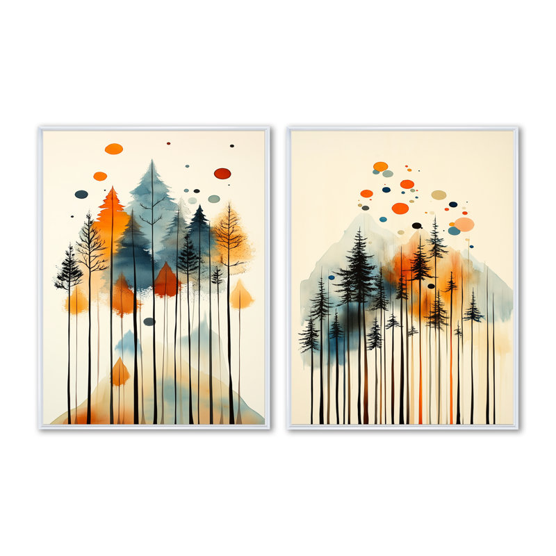 Silhouettes de la forêt de pins de Summer Valley I - Tableau encadré en deux parties représentant un pin, H 32 po x l 48 po
